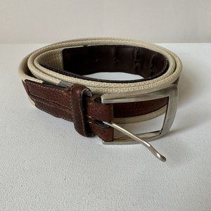Belt 48 inches white textile brown leather size 40/100
